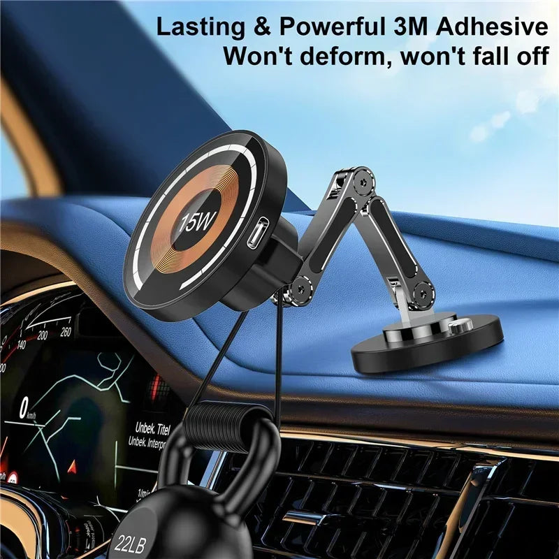 Magnetic Wireless Charger Car Phone Holder 15W Fast Charging Easy
