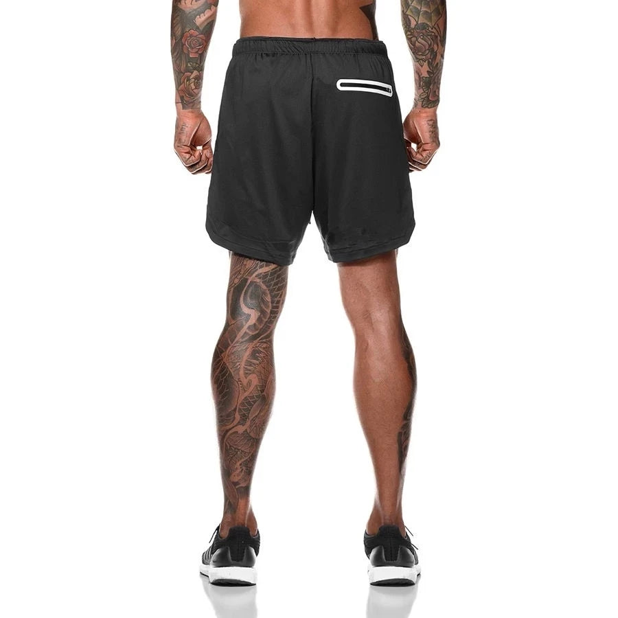 Men Sport Shorts  Sportswear Double-deck Running Shorts 2 In 1 Beach