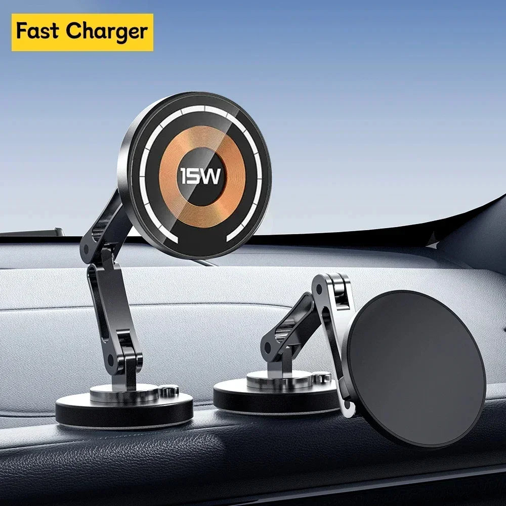 Magnetic Wireless Charger Car Phone Holder 15W Fast Charging Easy