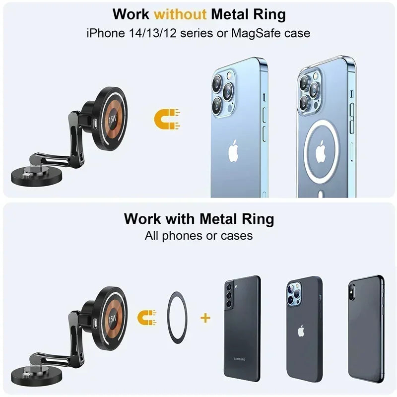 Magnetic Wireless Charger Car Phone Holder 15W Fast Charging Easy