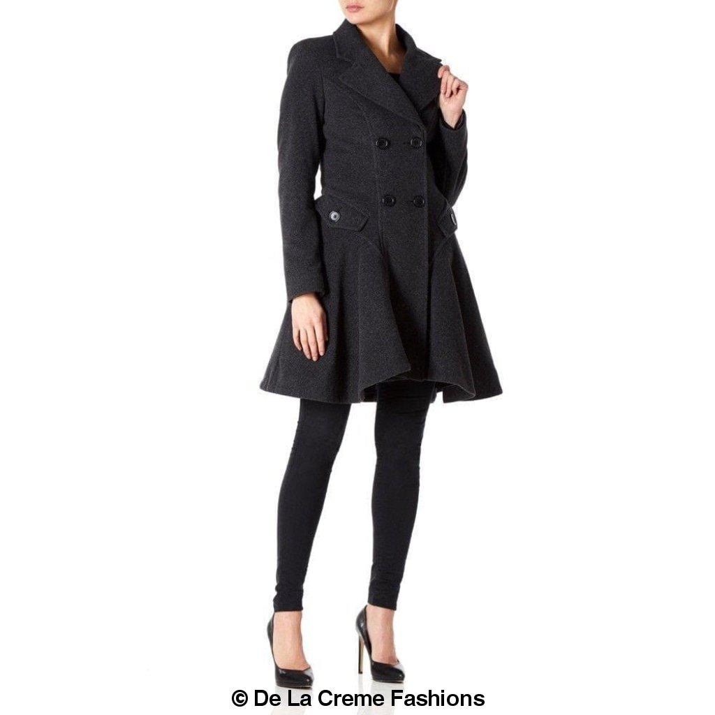 Wool Blend Fit And Flare Double Breasted Skater Coat (1102)