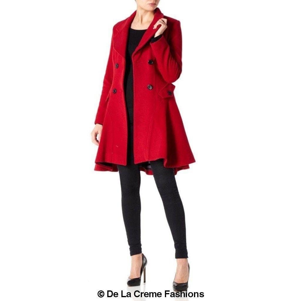 Wool Blend Fit And Flare Double Breasted Skater Coat (1102)