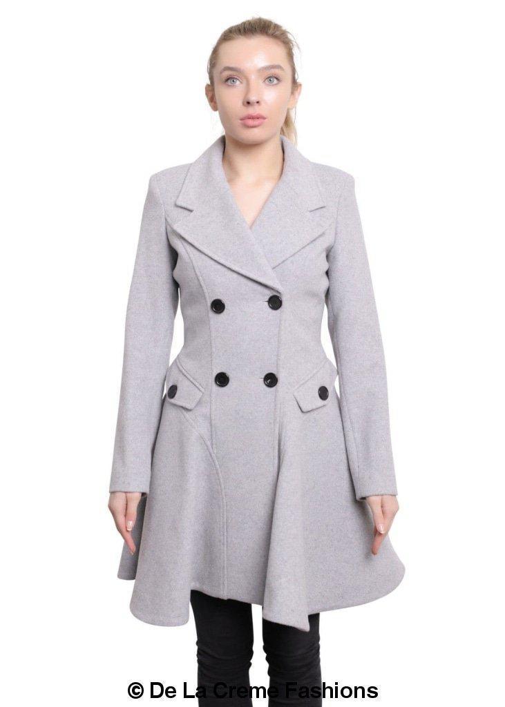 Wool Blend Fit And Flare Double Breasted Skater Coat (1102)