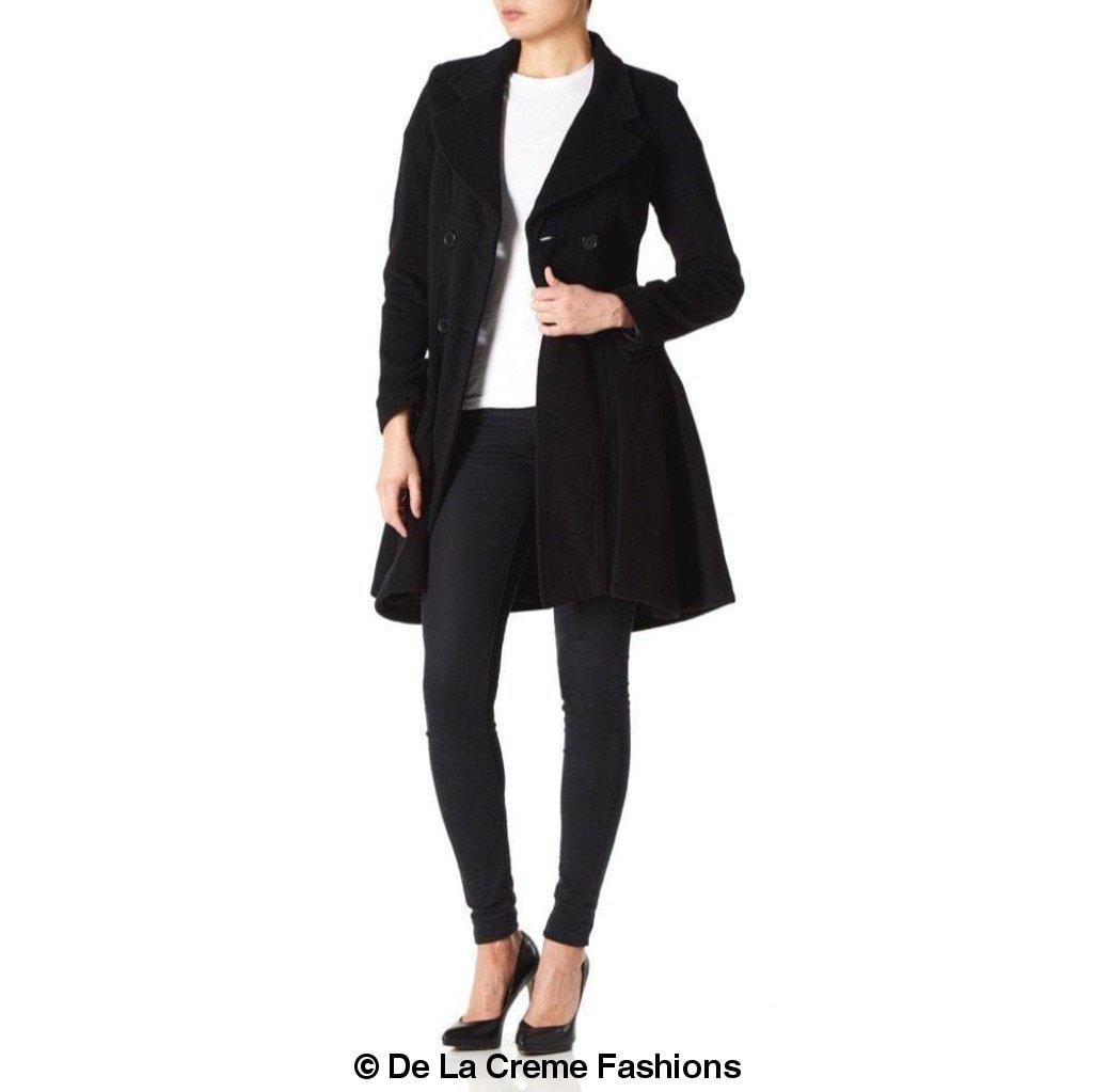 Wool Blend Fit And Flare Double Breasted Skater Coat (1102)