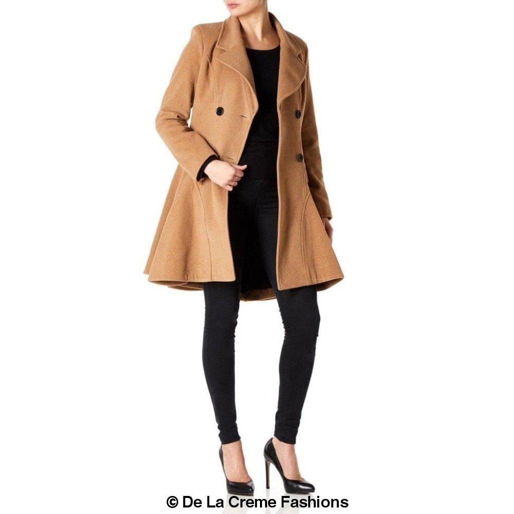 Wool Blend Fit And Flare Double Breasted Skater Coat (1102)